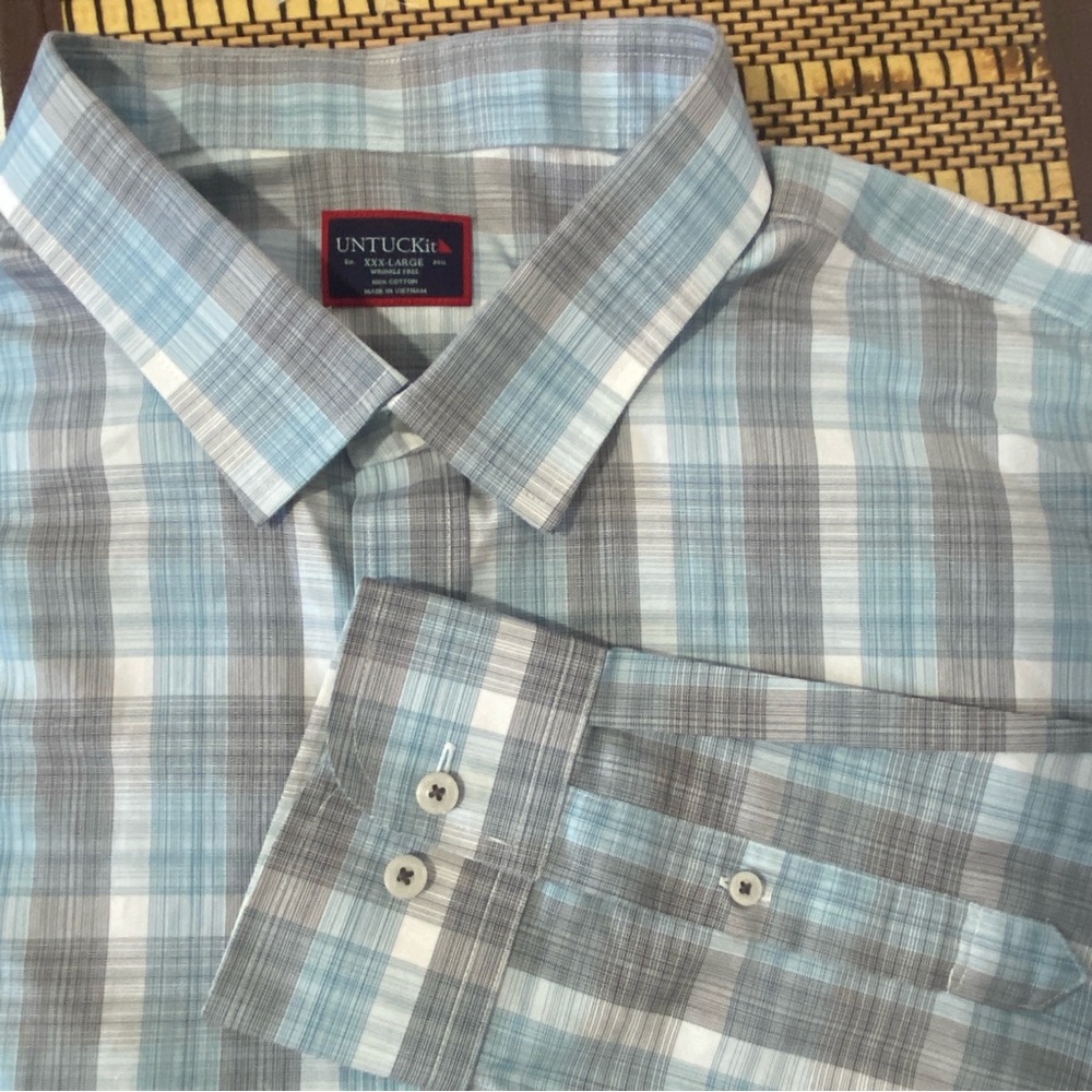 UNTUCKit Collins WF Shirt XXXL Regular Fit Gray Blue Plaid Cotton Casual‎